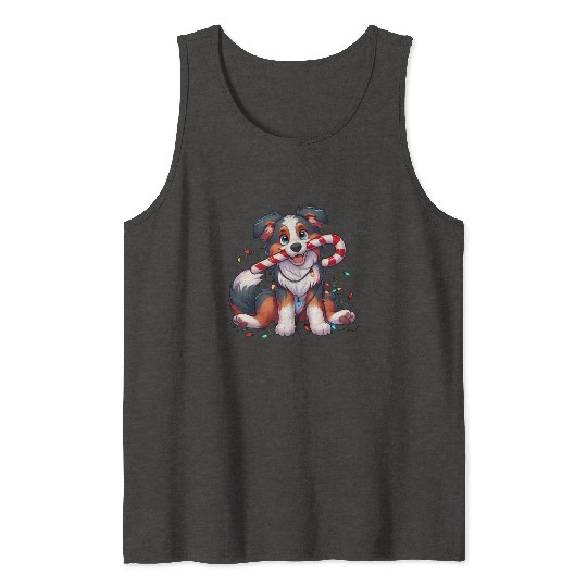 Christmas Dog Australian Shepard Lights Tank Tops