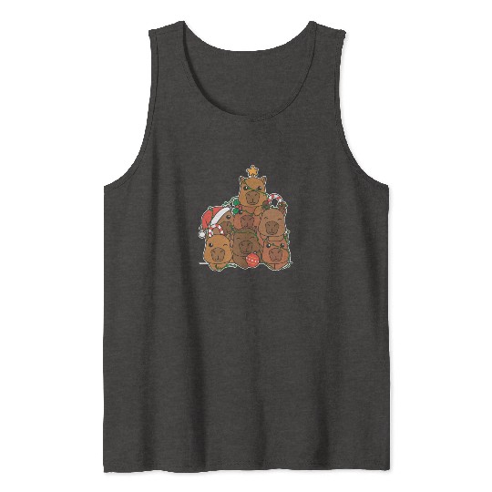Capybara Christmas Tree Funny Animal Christmas Tank Tops
