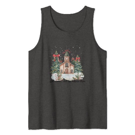 Oh Come Let Us Adore Him Funny Chrismas Jesus Tank Tops