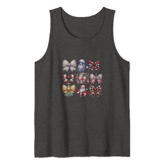 Coquette Bow Santa Christmas Tree Cake Candy Tank Tops