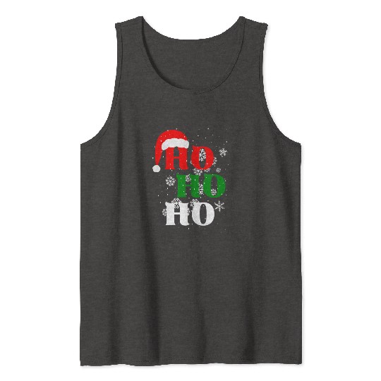 Christmas Ho Ho Ho Snow Flakes with Santa Hat Tank Tops