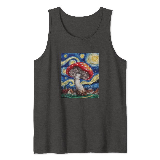 Starry Night Mushroom: Surreal Watercolor Dreamsca Tank Tops