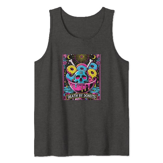 Death by Donuts Tarot Card skull gothic bowl funny Tank Tops