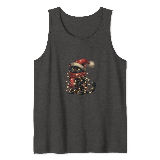 Black Cat In Christmas Light, Cat Lights Tank Tops