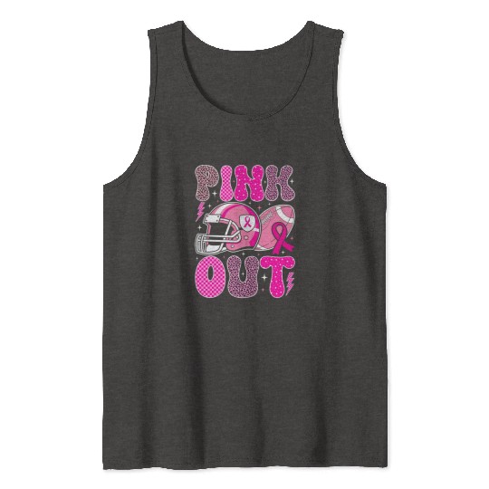 Pink Out Breast Cancer Football Mom Girls Women Tank Tops