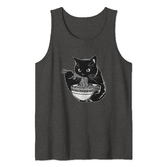 Cat Eating Ramen Noodles Japanese Funny Tank Tops