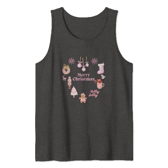 Merry Chrismtas Cute Pink Snowflake Tank Tops
