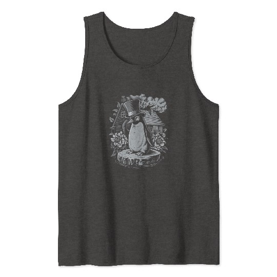 Dark Cottagecore Penguin in Top Hat by House Tank Tops