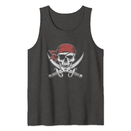 Pirate Skull Crossbones Red Bandana Jolly Roger Tank Tops