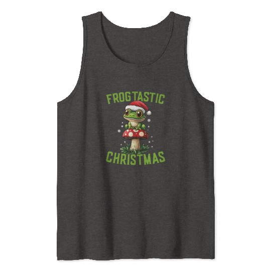 Frogtastic Christmas Frog on Mushroom Cottagecore Tank Tops