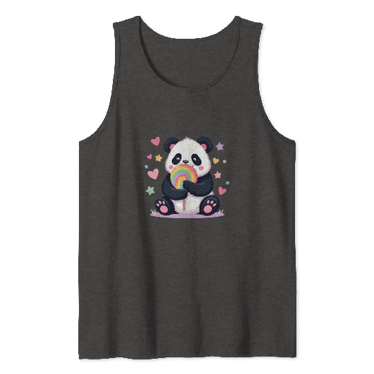 Chubby Panda with Rainbow Lollipop Tank Tops