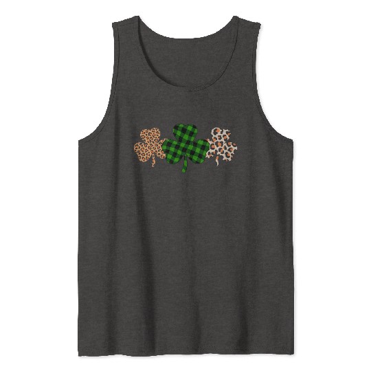 St Patricks Day Lucky Irish Green Plaid Shamrock Tank Tops