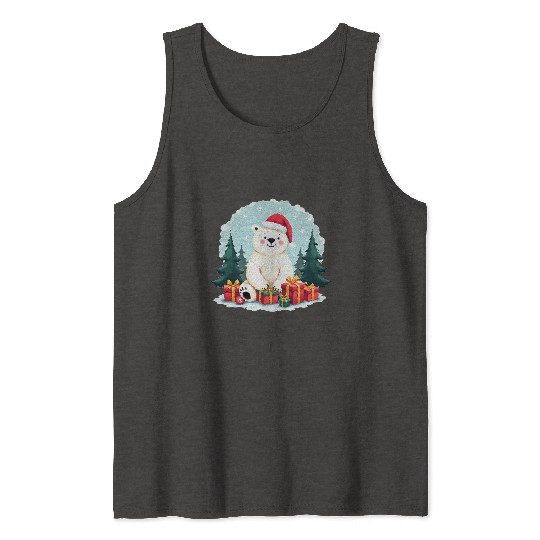 Adorable Polar Bear in Santa Hat Tank Tops