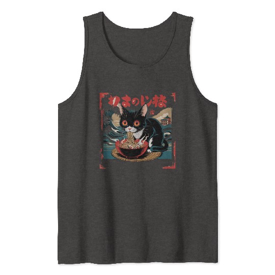 Funny Cat Ramen Japanese Cute Cat Tank Tops