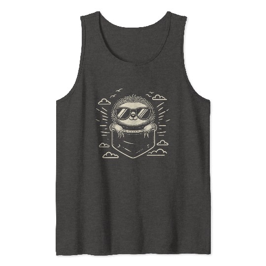 Minimalist Cute Pocket Sloth Vocation Vibe Tank Tops