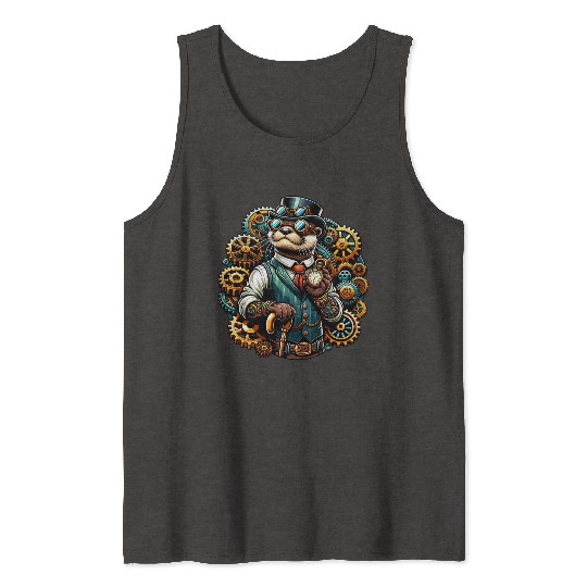 Steampunk Otter with Gears and Clock Tank Tops