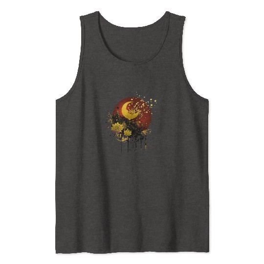 Celestial Lotus Moon Spray Design Tank Tops