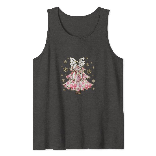 Preppy Pink Coquette Bow Xmas Tree Tank Tops