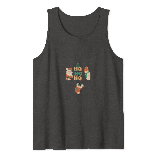 Beige Red Green Illustrative Christmas Tank Tops