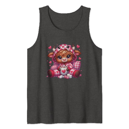 Cute cartoon valentines highland cow Tank Tops