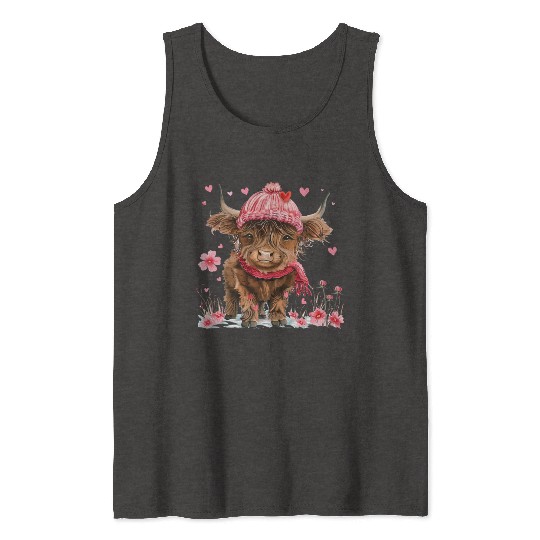 Cute Highland Cow Valentines Day Tank Tops