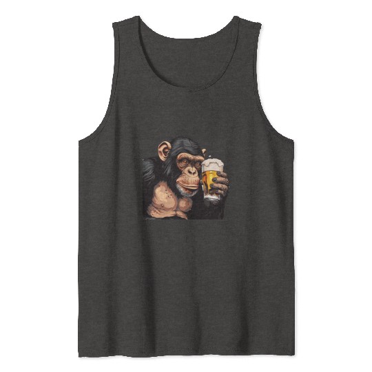 Cute Chimpanzee Drinking Beer 2 Tank Tops