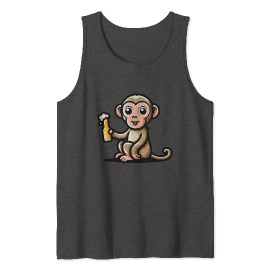 Cute Monkey Drinking Beer 3 Tank Tops