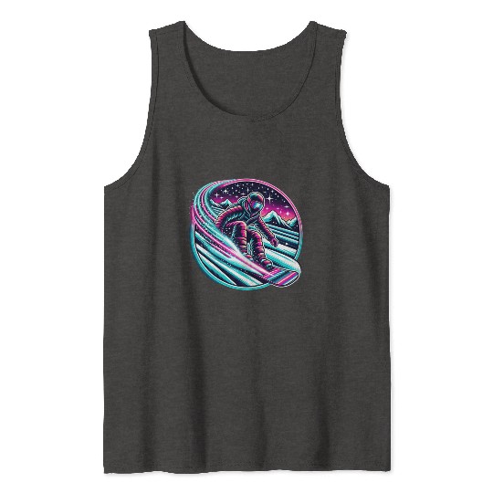 Epic Neon Snowboarding Adventure Under Starry Sky Tank Tops