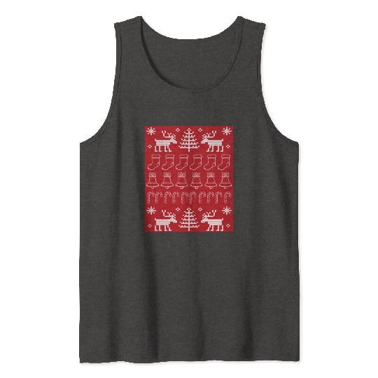 Ugly Christmas Sweater Pattern on Red Background Tank Tops