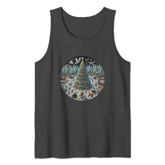 Snow-Dusted Christmas Tree with Woodland Animals Tank Tops