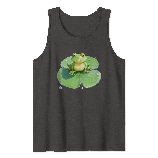 Cheerful Frog on Lily Pad Tank Tops