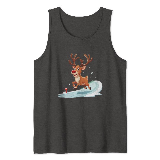 Joyful Reindeer Dashing to Santa's House Tank Tops