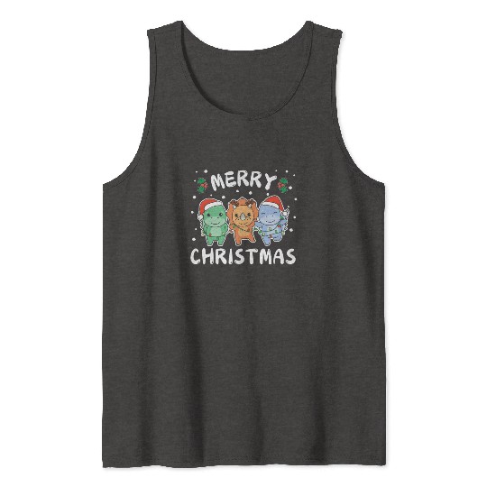 Merry Christmas Cute Dino Festive Lights Dino Tank Tops