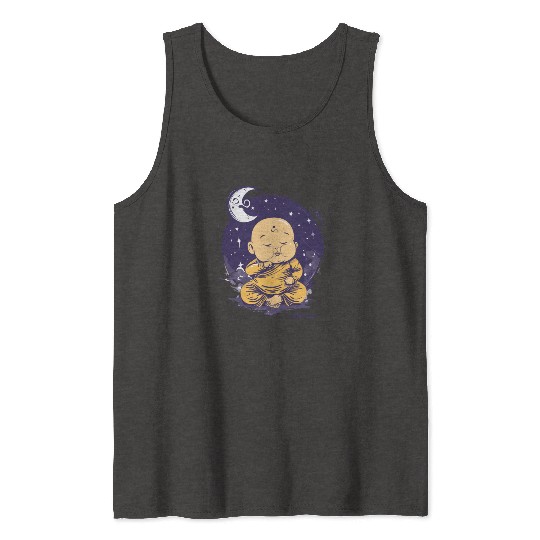 Sleepy Baby Buddha with Moon and Stars Tank Tops