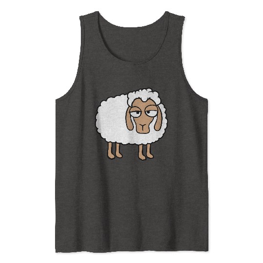 Sheep Tired Bored Look Little Sweet Lamb Bad Mood Tank Tops