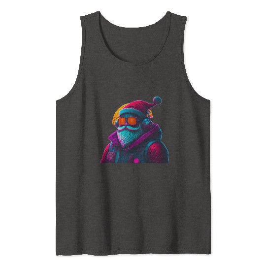 Retro Cool Santa Claus with Headphones Neon Colors Tank Tops
