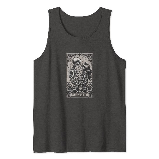 Vintage Gothic Skeleton Couple Tarot Card Tank Tops