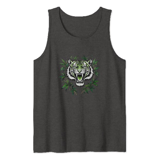 Fierce Green Tiger with Bamboo Branches Tank Tops
