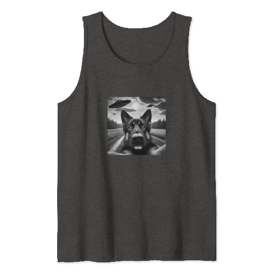 German2 Shepherd Funny GSP Selfie with UFOs Weird Tank Tops