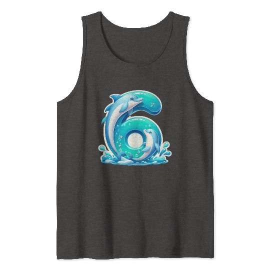 Ocean-Themed Number 6 Kids Design Tank Tops