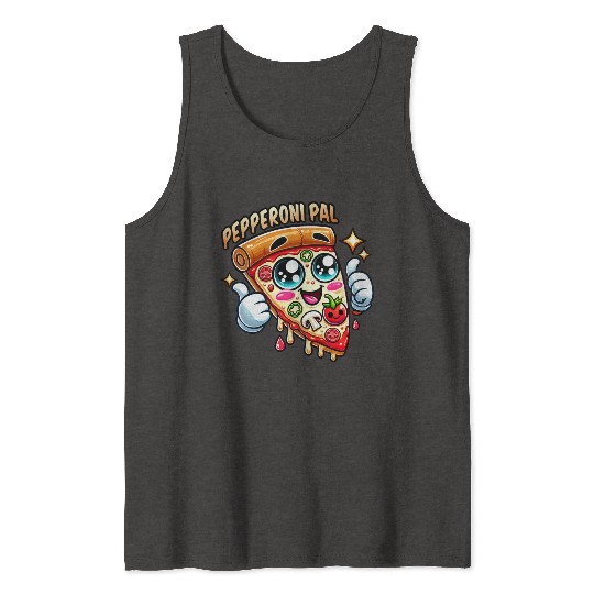 Pepperoni Pal Pizza Design | Kawaii Food Art Tank Tops