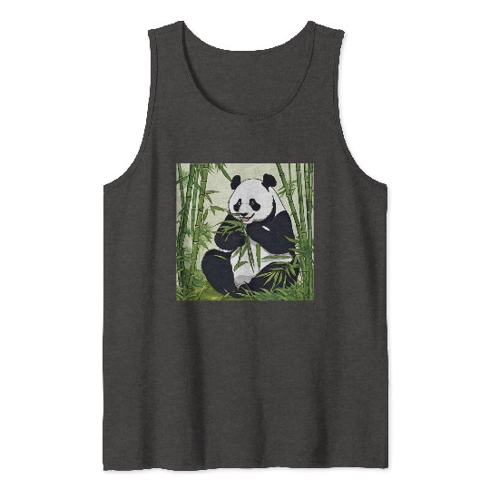 Chill Panda Eating Bamboo Cute Relaxed Design Tank Tops