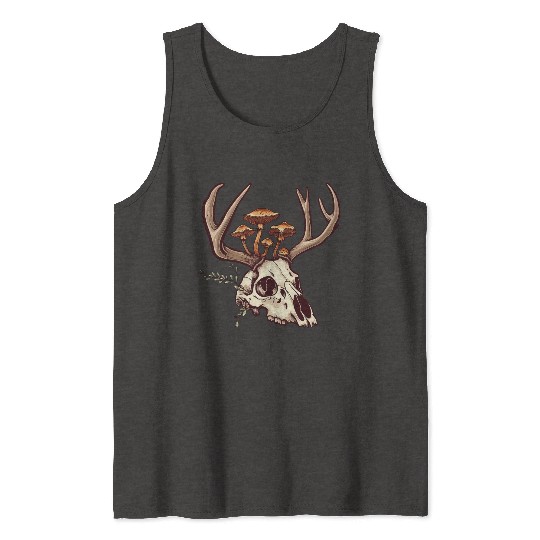 Skull Mushrooms Natural Motif Tank Tops