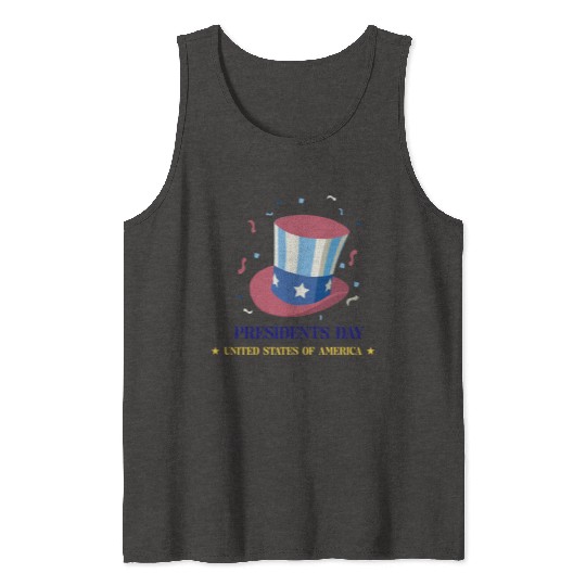 US flag on the hat.Presidents Day Tank Tops