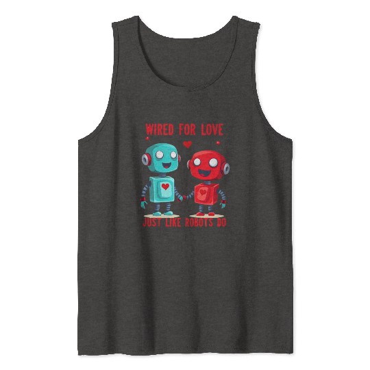 Valentine's Day Gift: Two Robots in Love on Bella Tank Tops