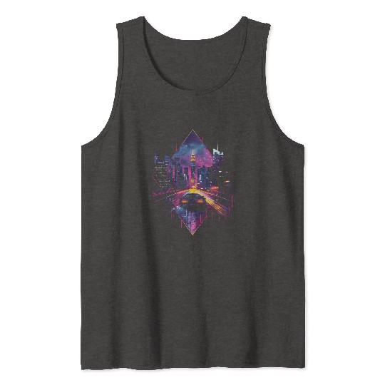 Retro Car Vaporwave City Synthwave 80s 90s Tank Tops
