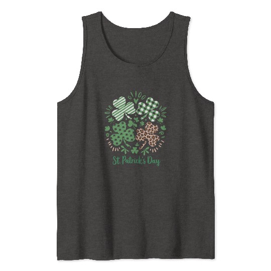 Plaid Leopard Print Shamrock St. Patrick's Day Tank Tops