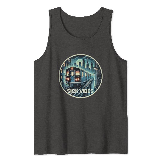 Retro Futuristic Subway Train - Neon Cyberpunk Cit Tank Tops