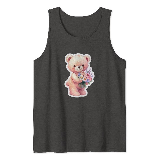 Teddy bear with bouquet of flowers Tank Tops