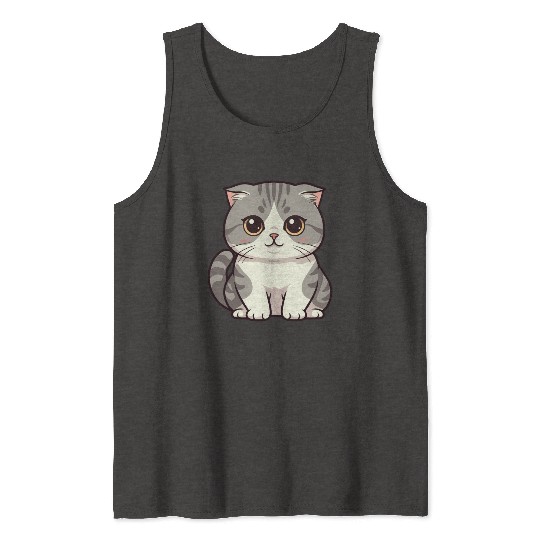 Cute Kawaii Cat Illustration Tank Tops
